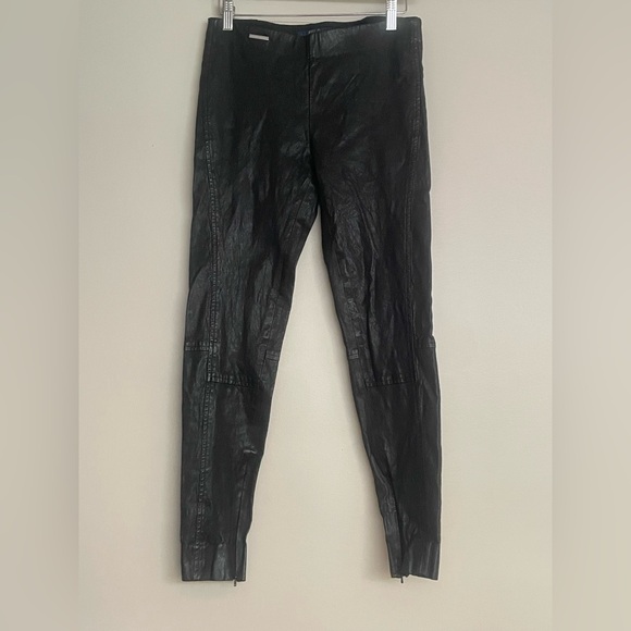 RALPH LAUREN Black Lamb skin Leather moto leggings, sz M - Picture 1 of 8